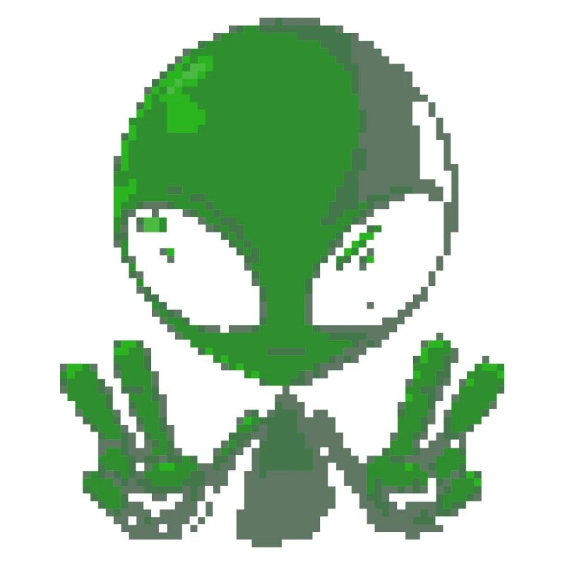 Pixel grünes Alien-Friedenszeichen