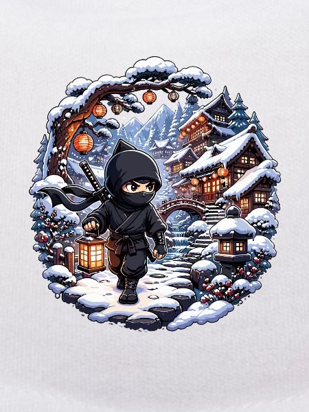 Winterninja im verschneiten Dorf