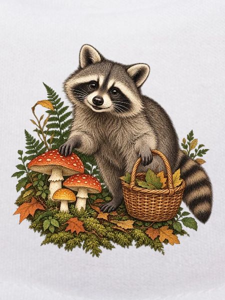 Waschbär beim Pilzsammeln