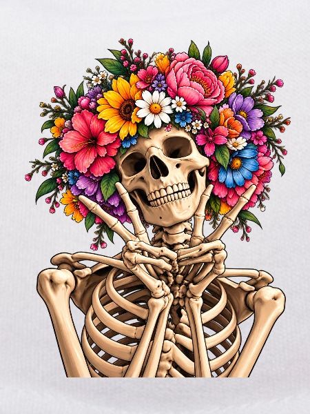 Skelett mit Blumenkrone