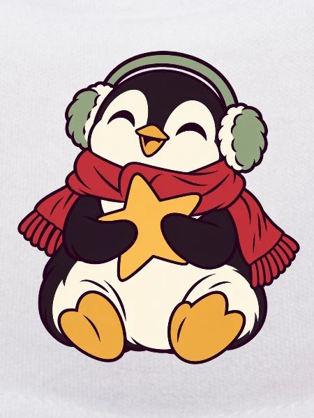 Winterpinguin mit Stern und Kopfhörern