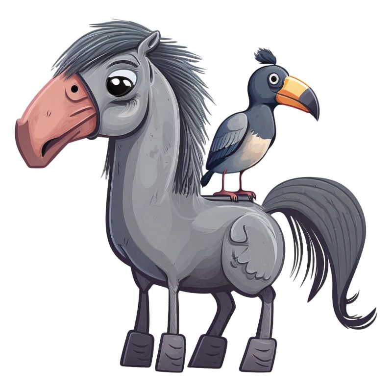 Cheval mignon avec oiseau