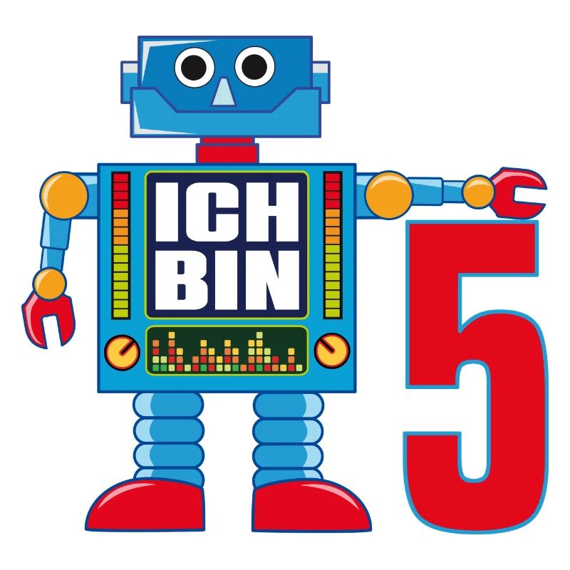 Lustiger blauer Roboter - ich bin 5 Jahre alt