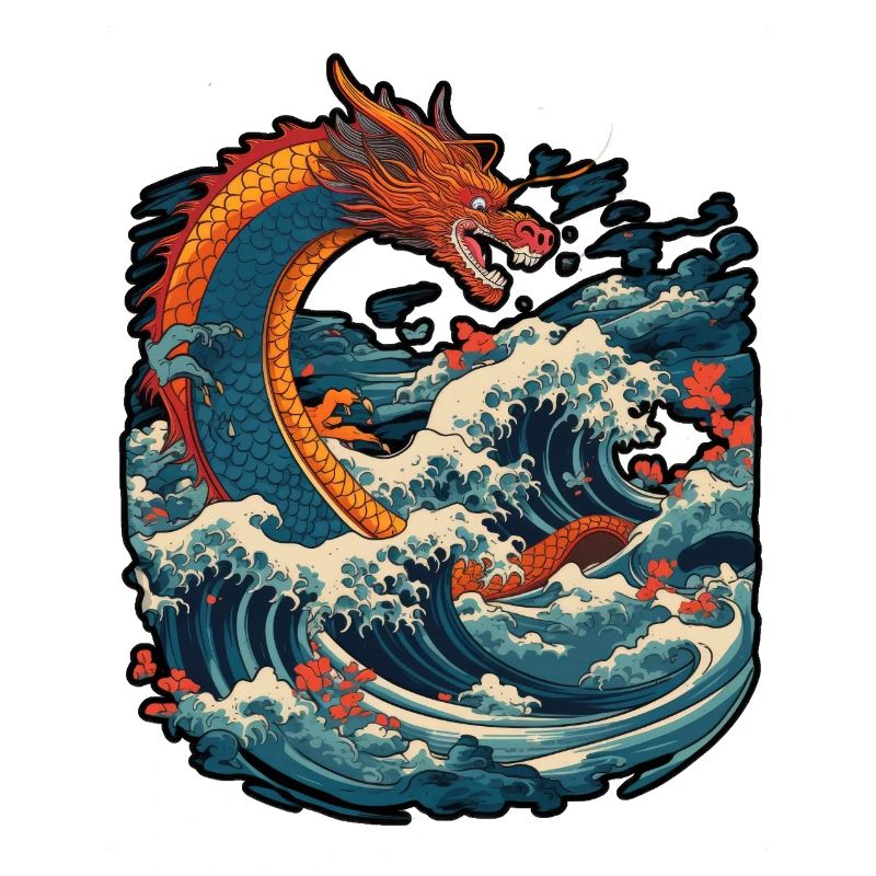 Chinese dragon emerging from water