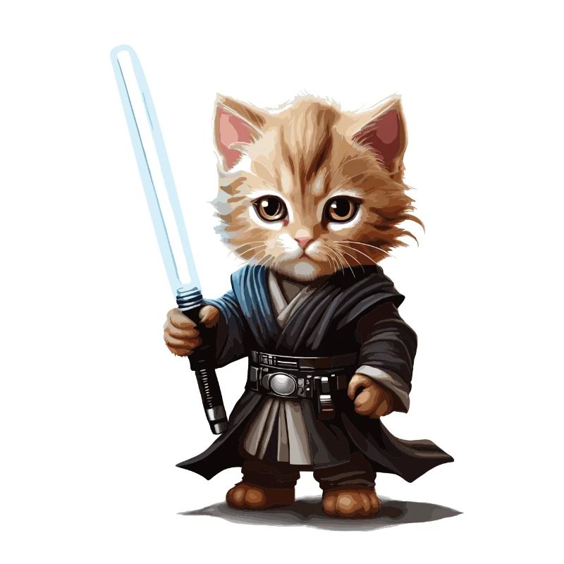 Chat mignon avec un sabre laser