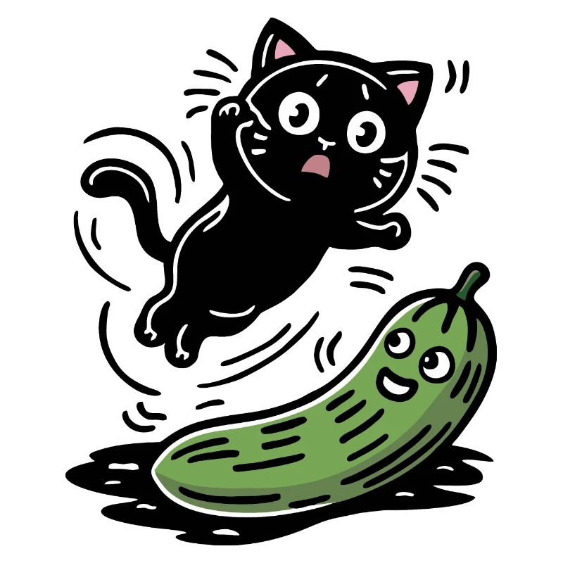 Chat effrayé et concombre