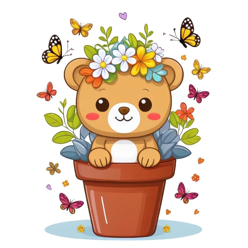 Ours en peluche mignon dans un pot de fleurs