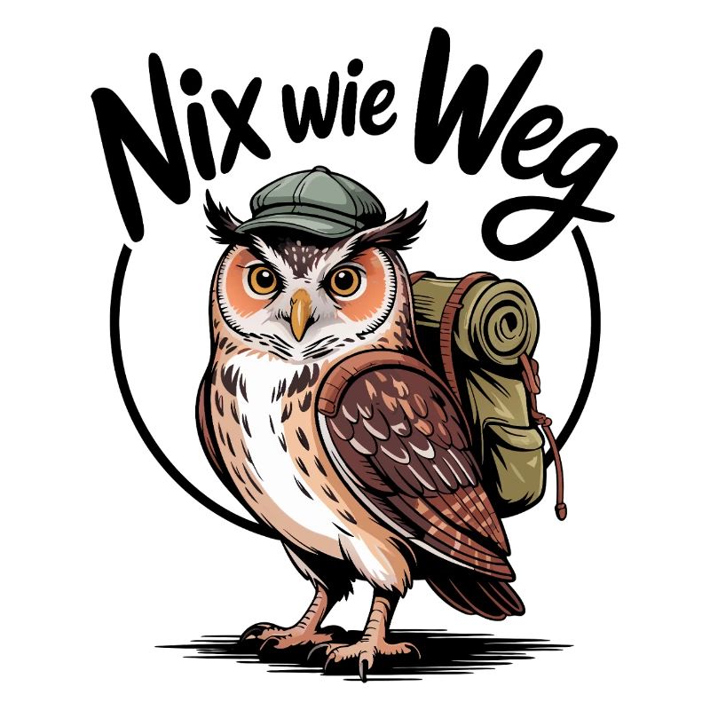 Wandernde Eule mit Rucksack