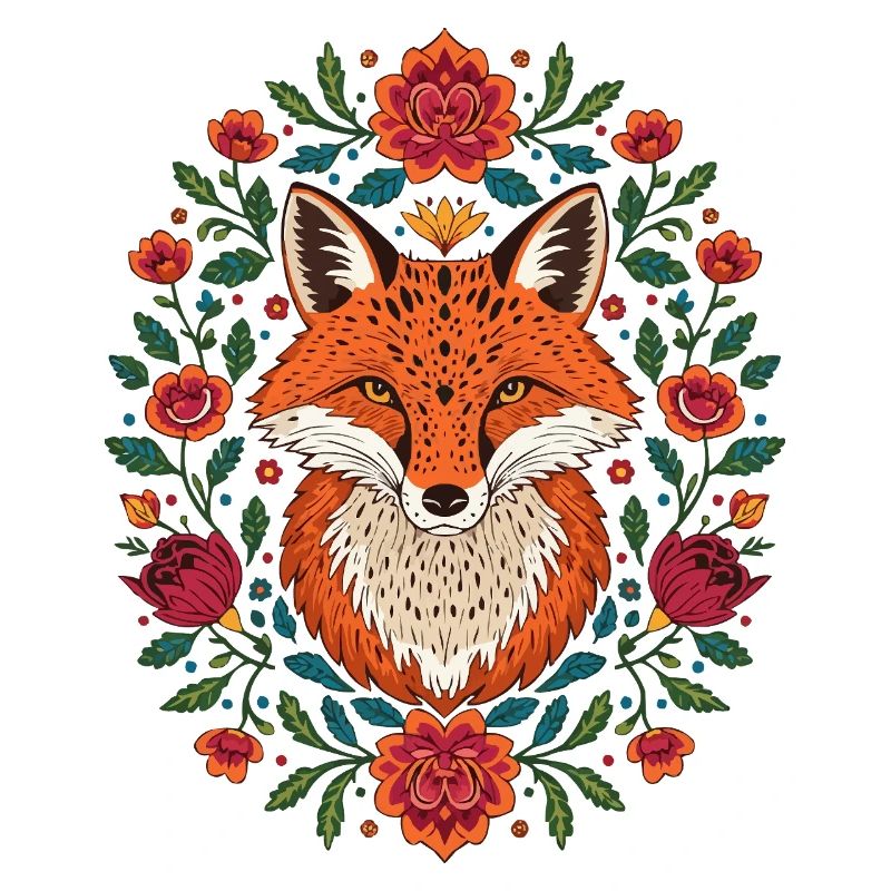 Fuchs im Blütenkranz Farbexplosion