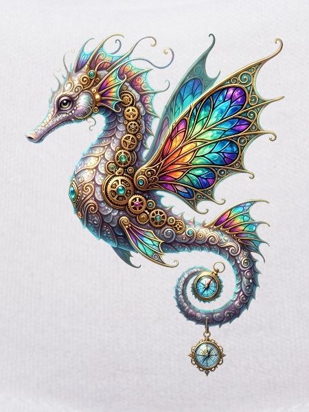 Steampunk-Seepferdchen-Buntglasfenster