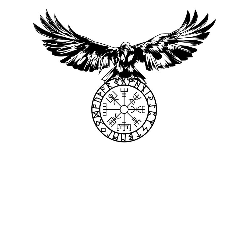 Raven with Futhark and Vegvisir