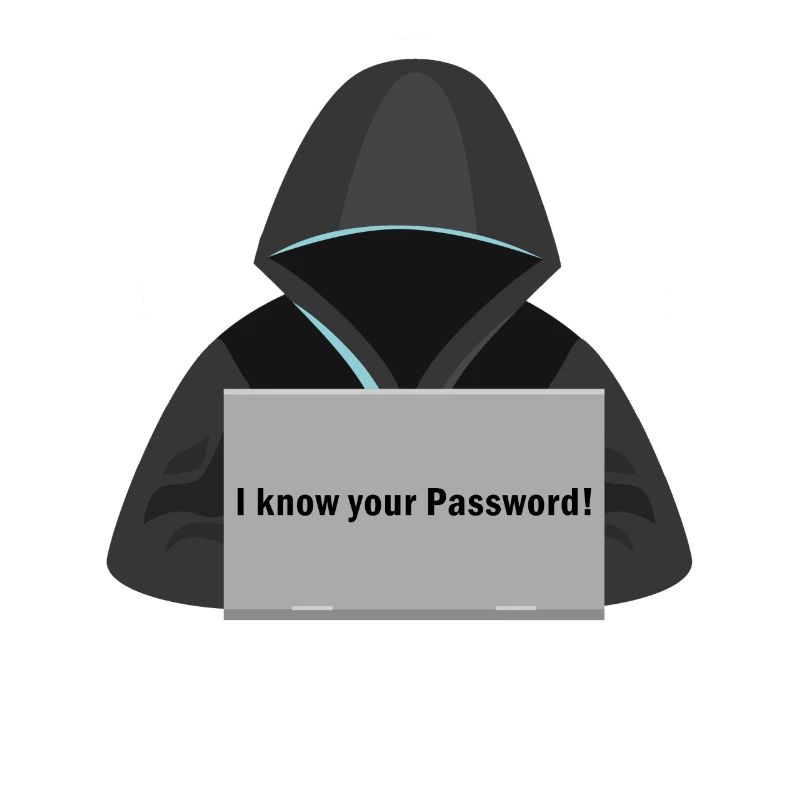 lustiger Hacker am Computer I know your Passwod