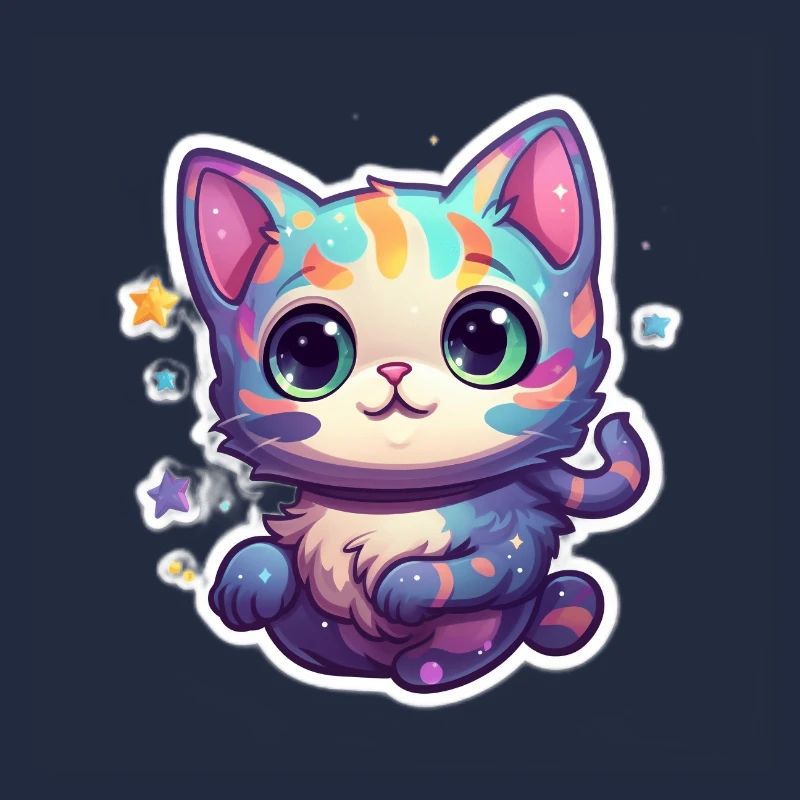 Mignon chat de dessin animé flottant dans l’espace