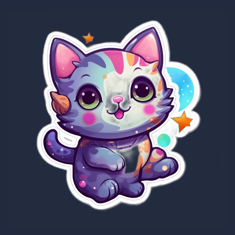 Mignon chat de dessin animé flottant dans l’espace