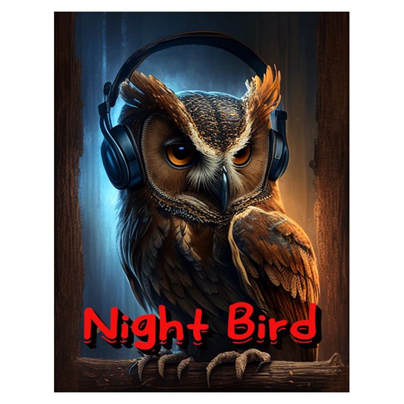 Nachteule mit Kopfhörer