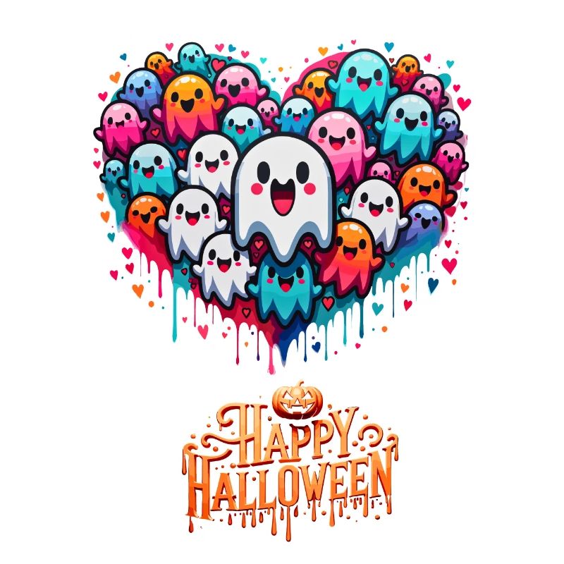Graffiti Chibi Ghost Heart Halloween Tee