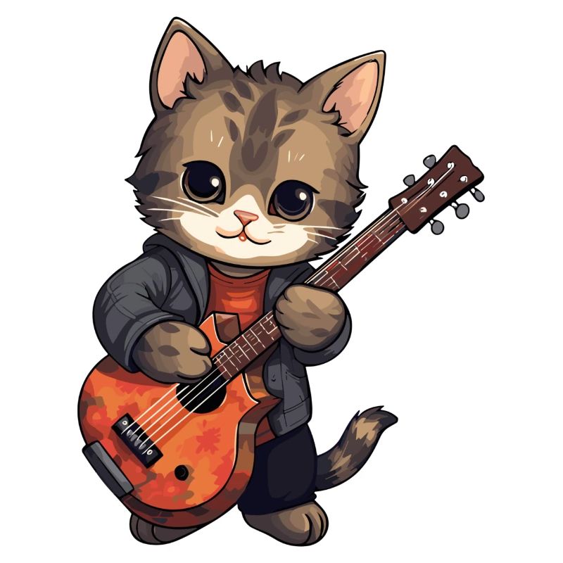 Chat avec guitare, gueule de bois, animaux de compagnie, chats