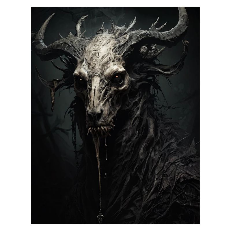 Dämonische Gestalt mit Hörnern