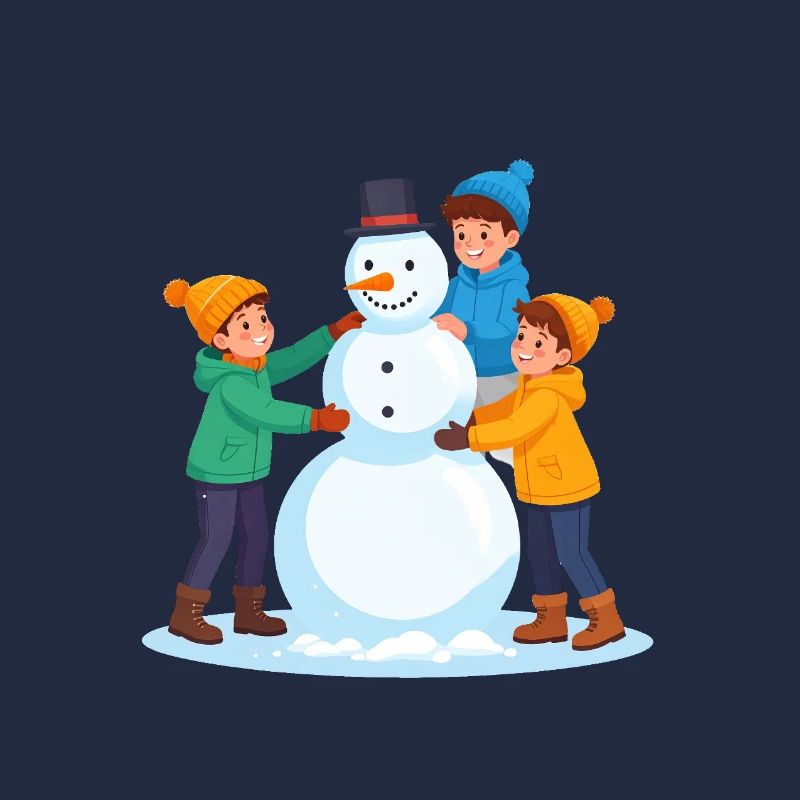 Fröhliche Kinder bauen einen Schneemann