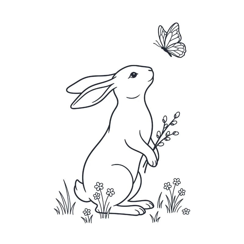 Easter Bunny and Butterfly – LineArt
