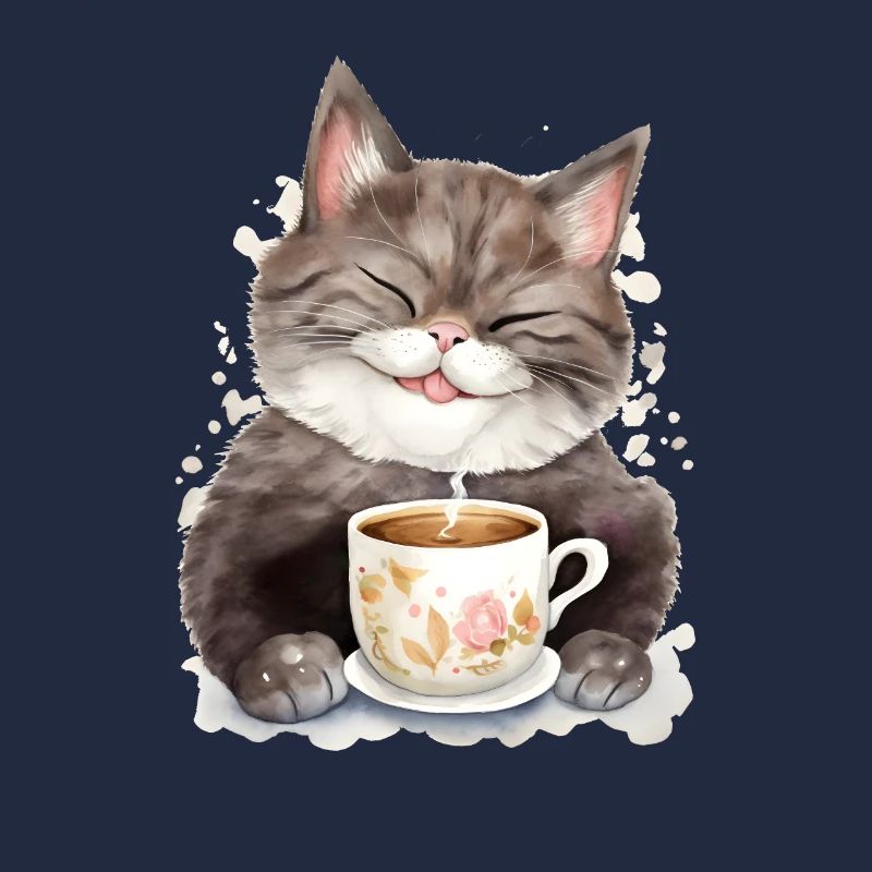 Chat avec style aquarelle café