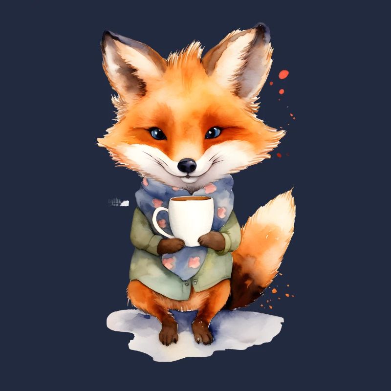 Fuchs mit Kaffee -Aquarellstil