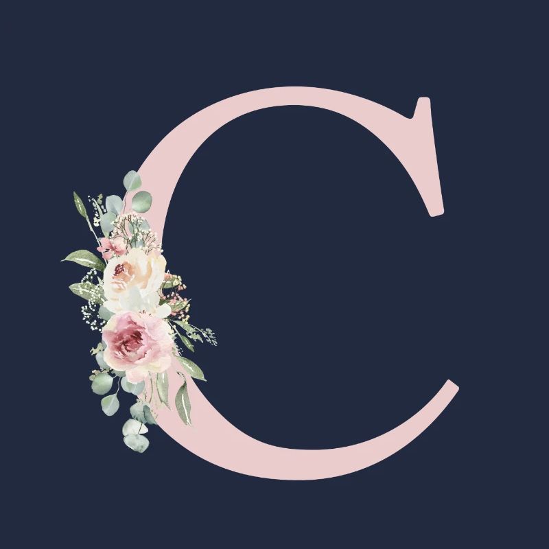 C| Monogramm | Eukalyptus-Pastell-Blumen-Blau