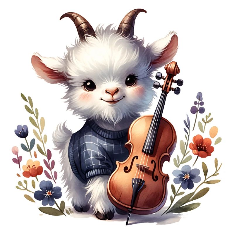Chèvre mignonne jouant du violoncelle à la ferme