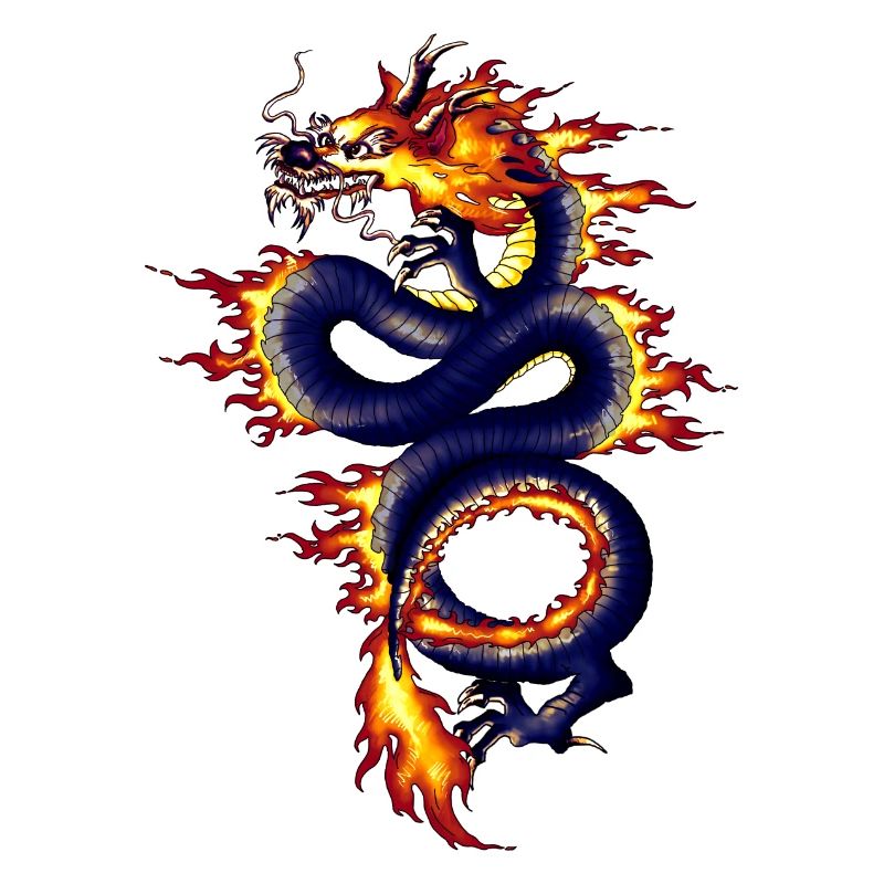 Dragon Chinois Bleu avec Feu