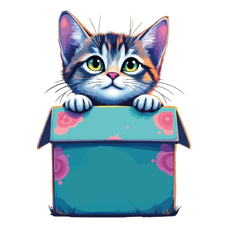 Cat Sitting in Cardboard Package Funny Humor Typical