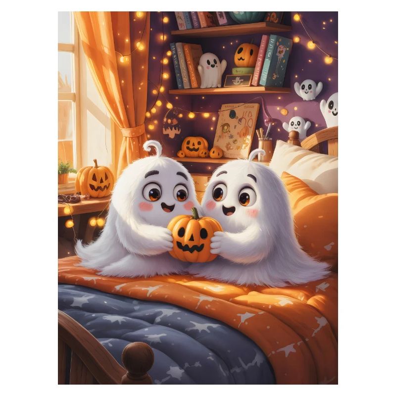 Cute Ghosts with Halloween Pumpkin