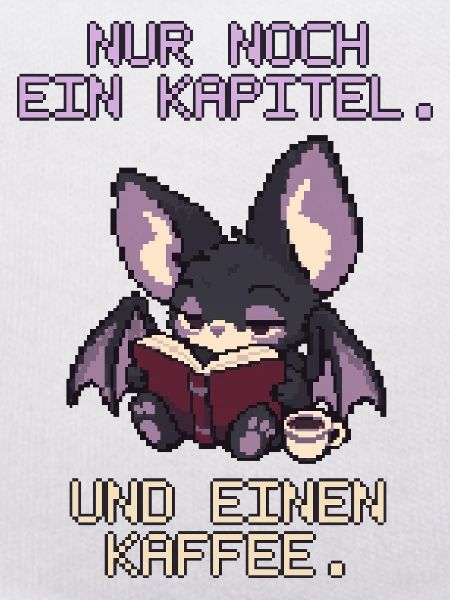 Lesende Fledermaus mit Kaffee Pixel Art