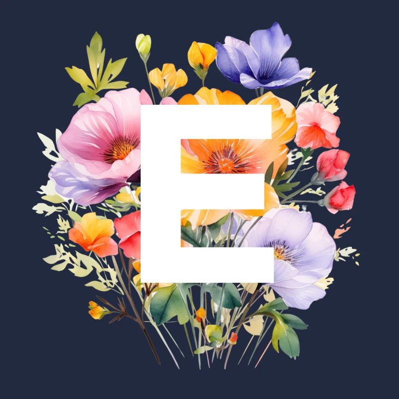E Monogramm , bunter Blumenstrauss