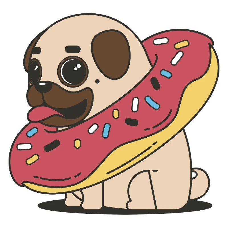 Ein dicker süßer Mops im Doughnut