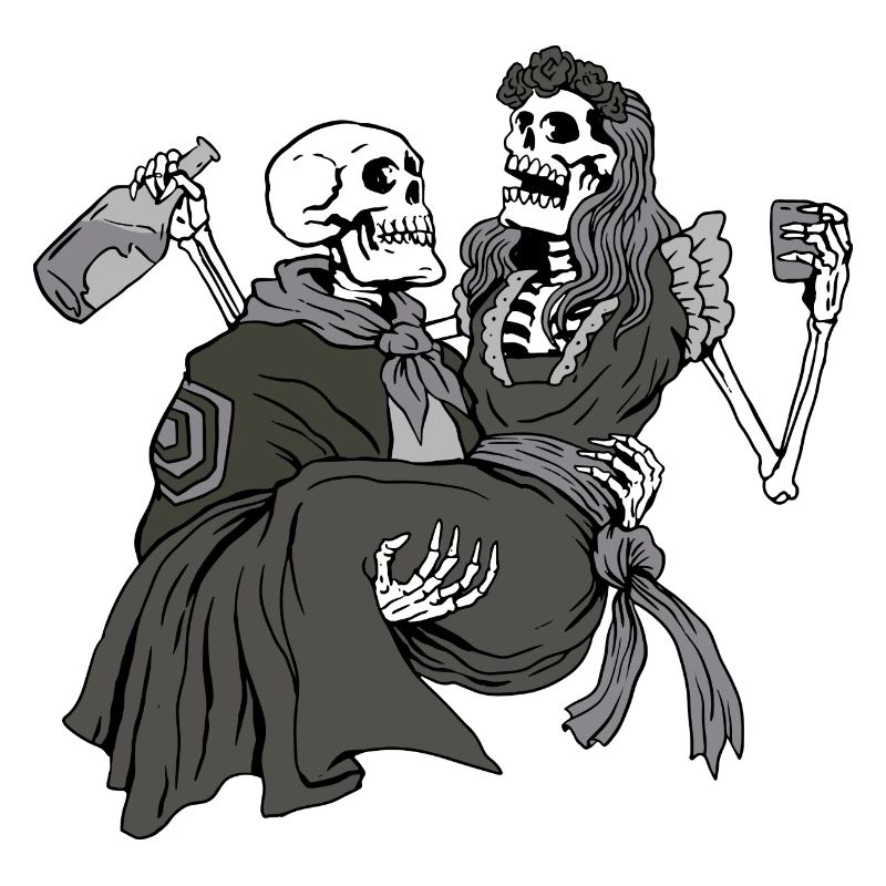 Skeleton couple drinking