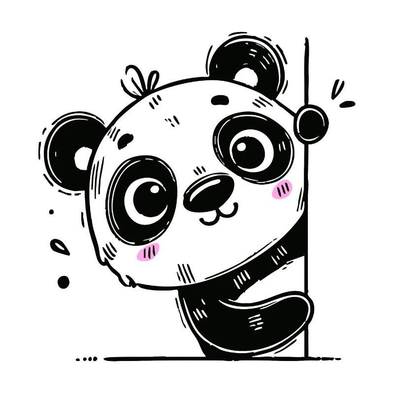 Cute panda looking around the corner