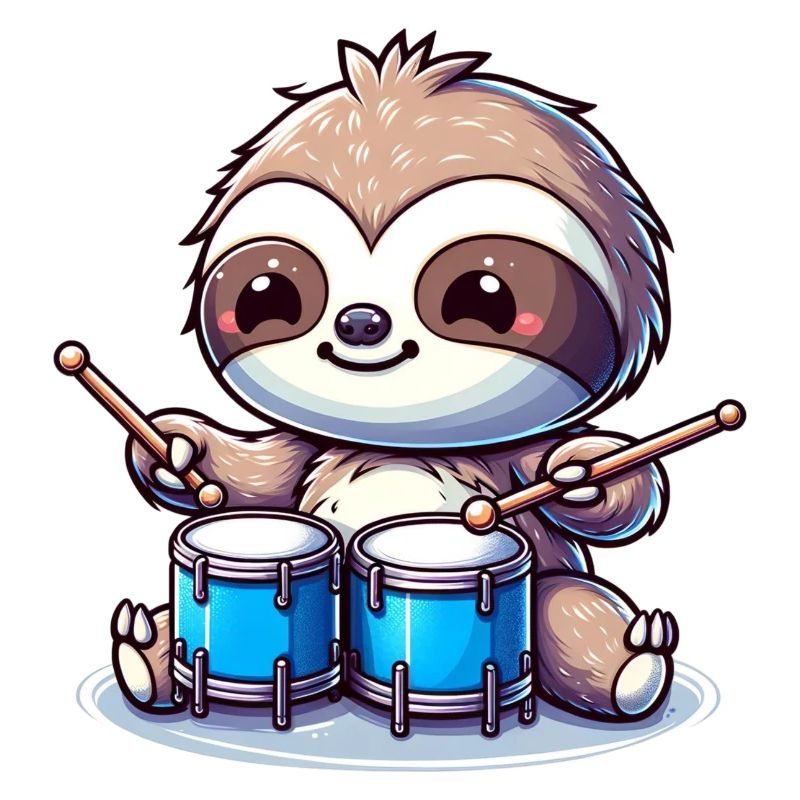 Cute drum playing sloth