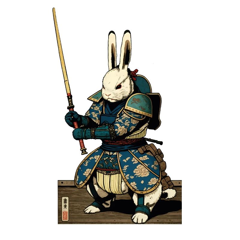 Japanese rabbit in samurai armor in ukiyo-e style