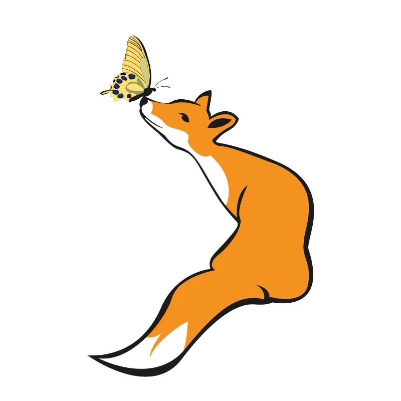 Playful fox with butterfly