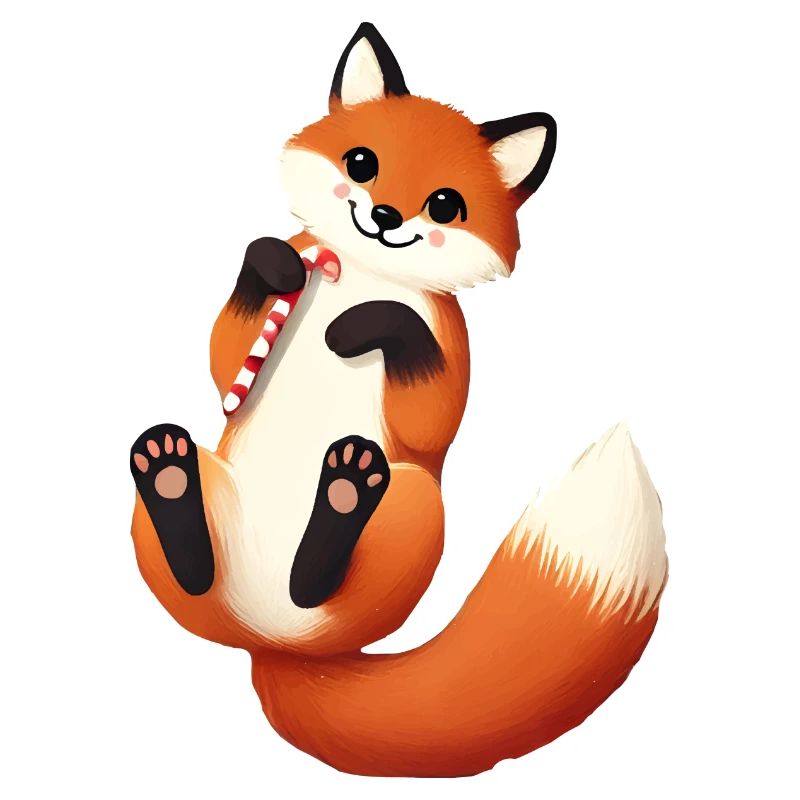 Playful fox with candy cane for Christmas