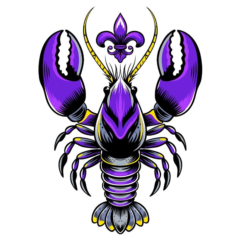 Mardi Gras crawfish with fleur-de-lis design