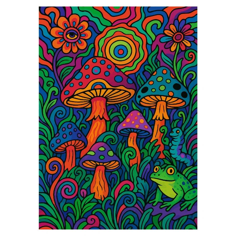 Forêt de champignons psychédéliques - Œuvres d’art rétro colorées