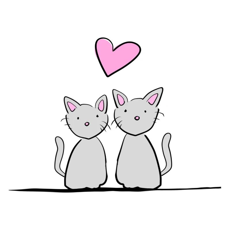 Cat Line Couples Coeur Amour