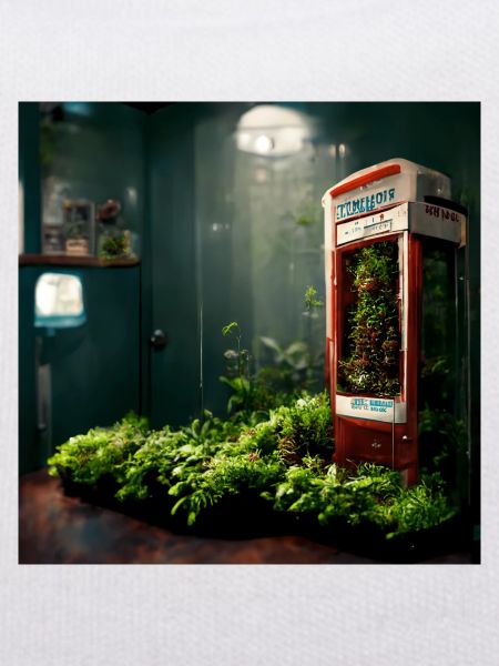Telephone booth with plants