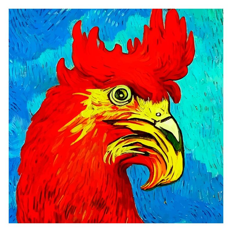 Illustration eines Hahns im Van-Gogh-Stil