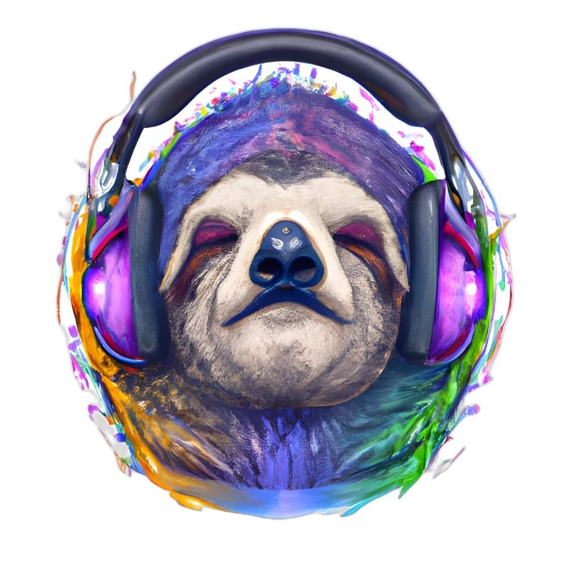Cooles Faultier mit Kopfhörern hört Musik