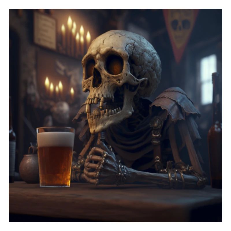 Skeleton drinks beer
