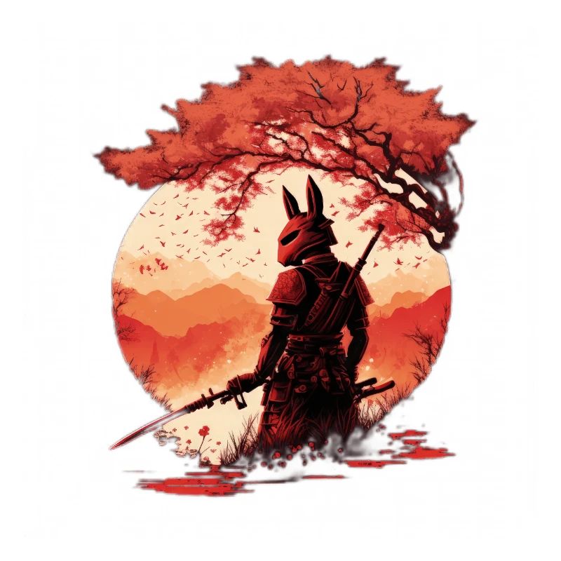 Samurai Warrior - Sakura Tree Digital Art