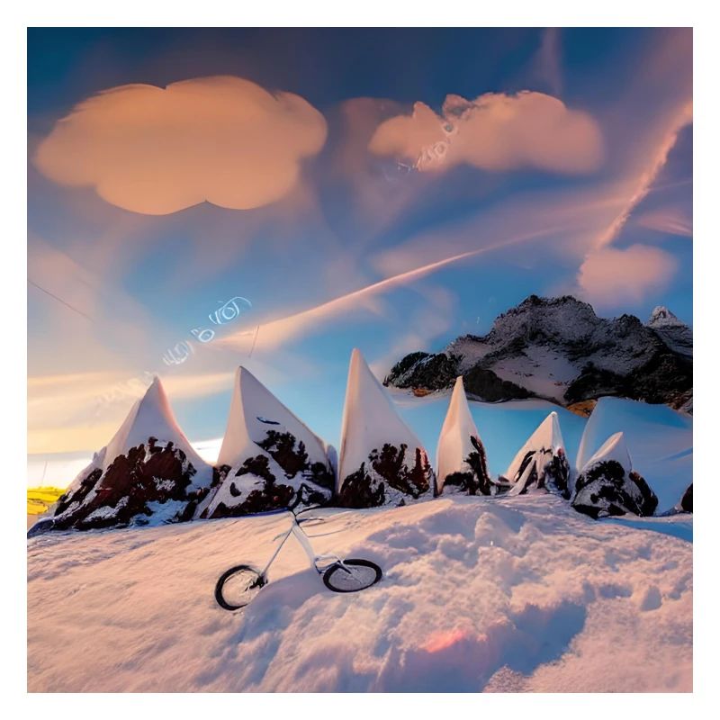 bicicle in the snowy mountain with sunny sky