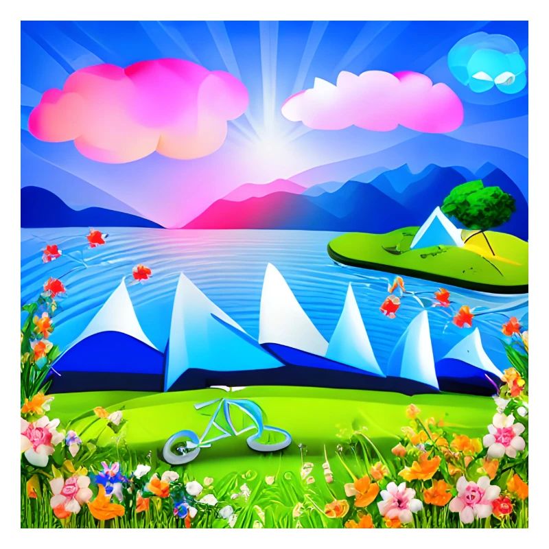 childhood with bicycle in spring sunny mountains
